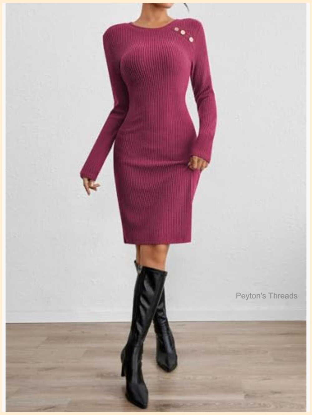 Long Sleeve Crew Neck Ribbed Knit Bodycon Mini Dress - Picture 4 of 7